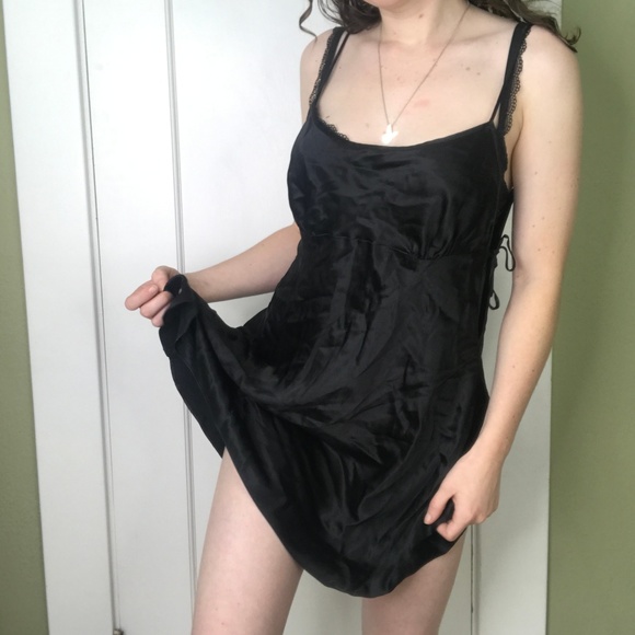 Victoria's Secret Other - Victoria's Secret Silk Black Side Tie Slip Dress